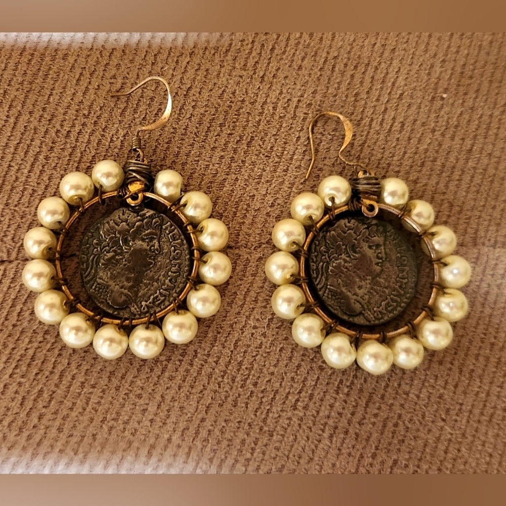 Pearl and coin earrings